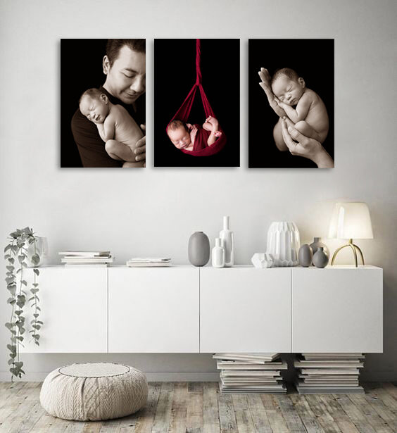 將拍好的新生兒寫真相片，製作成美麗的無框畫，擺在家裡的牆面上，是最美好的裝飾！