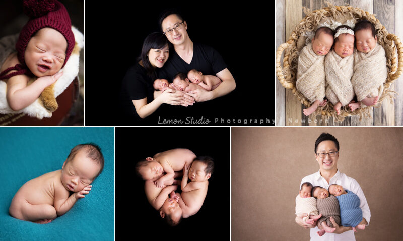 琬珊媽麻的三胞胎來拍新生兒寶寶照，一年前在檸檬巷館專業新生兒攝影的鏡頭下，留下這些寶貴的相片，這張組合的許多不同的相片好豐富啊！