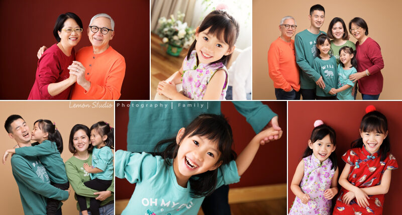 Kaylee＆Aubrey一家三代同堂來拍全家福，這是這一系列相片的組合故事設計相片，可以看得出來全家人的服裝搭配很活潑豐富！