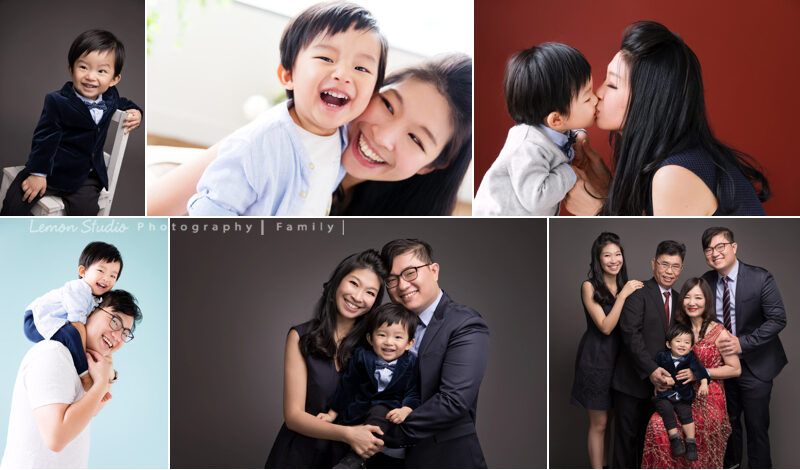 兩歲的竣齊和爸拔媽麻、外公外婆一起來拍照，在檸檬巷館拍全家福週年紀念照
