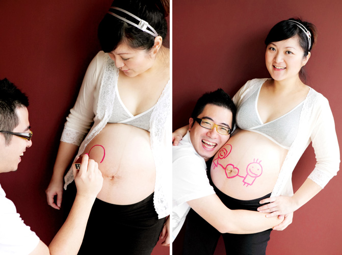 關於家庭攝影的服裝搭配＆元素，這張是盈盈媽麻及先生，懷龍鳳胎時來拍的相片！
